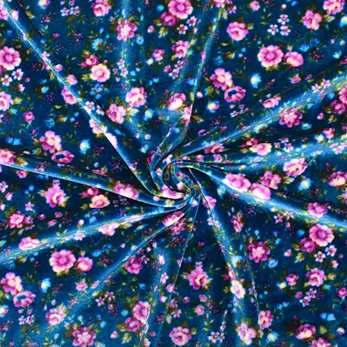Deep Ocean Blue/Purple/Multi Floral Printed Velvet Knit 71193