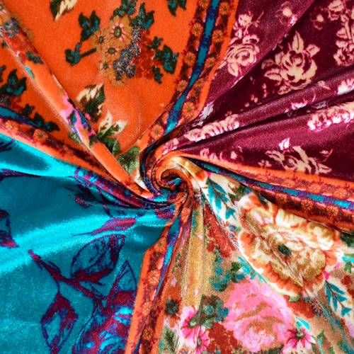 Royal Red/Orange/Multi Floral Bandana Printed Velvet Knit 71197