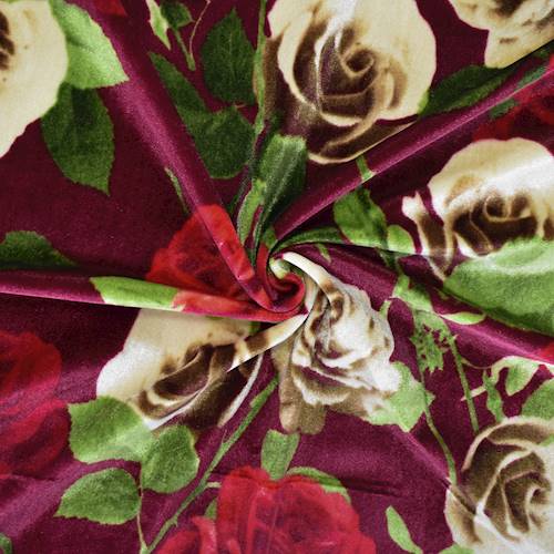 Romance Red/Green/Multi Rose Printed Velvet Knit 71201