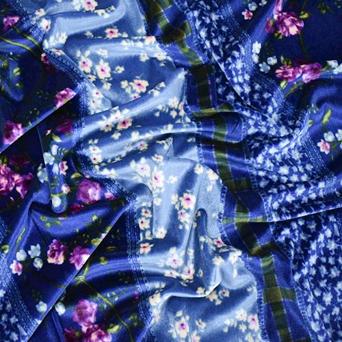 Ocean Blue/Purple Floral Stripe Printed Velvet Knit 71206