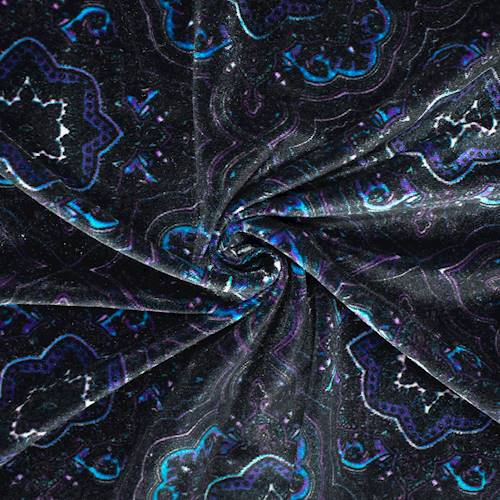 Black/Purple/Multi Mandala Printed Velvet Knit 71208