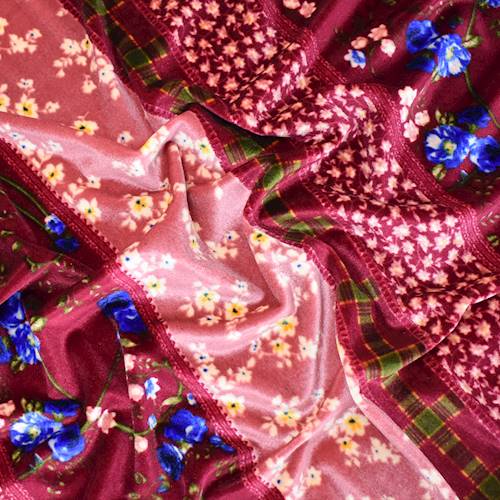 Romance Red/Blue/Multi Floral Stripe Printed Velvet Knit 71210