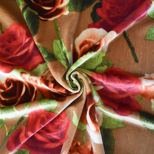 Red/Green/Multi Rose Printed Velvet Knit 71225