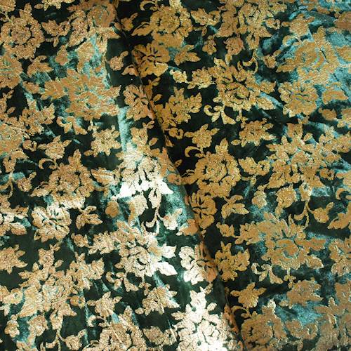 Humming Green Floral Foil Printed Crush Velvet Knit 71229