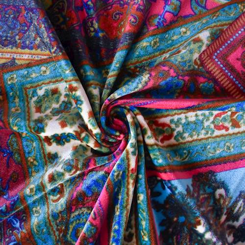 Purple/Red/Multi Paisley Bandana Printed Velvet Knit 71230
