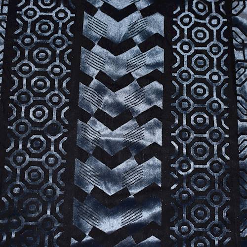 Cool Dusty Blue/Black Abstract Geometric Burnout Velvet Knit 71231