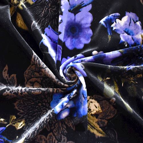 Cobalt Blue/Black/Multi Floral Printed Velvet Knit 71262