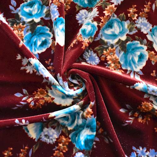 Brick Red/Aqua/Multi Floral Printed Velvet Knit 71263