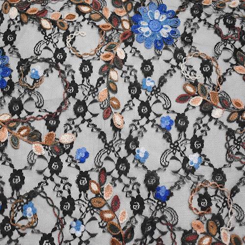 Black/Blue/Multi Floral Embroidered Lace Mesh 71267