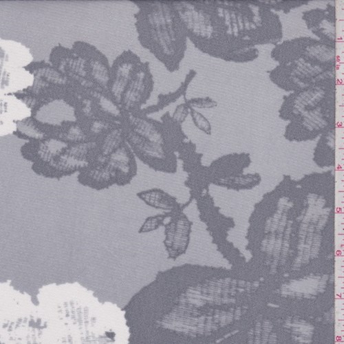 Misty Grey Cross Hatch Floral Micro Mesh