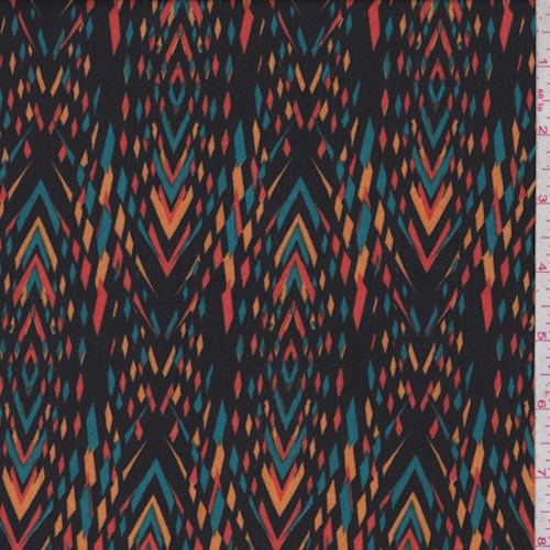 Black/Aqua/Orange Diamond Stripe Charmeuse