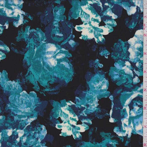 Black/Turquoise Floral Charmeuse