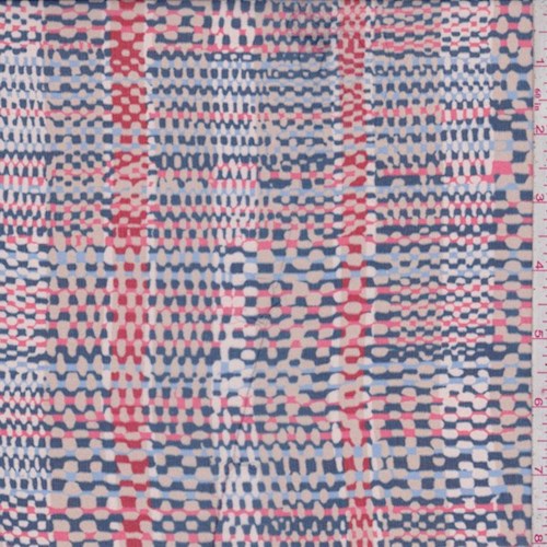 Navy/Salmon/Taupe Basketweave Plaid Silk Chiffon