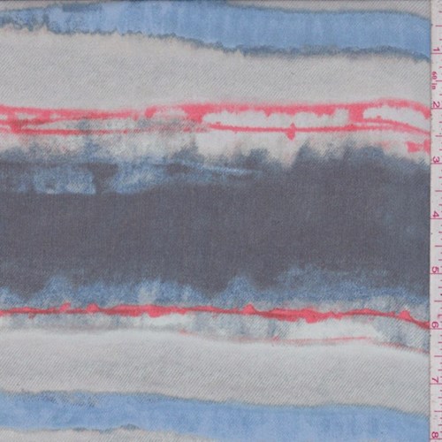 Misty Blue/Navy Mottled Stripe Silk Chiffon