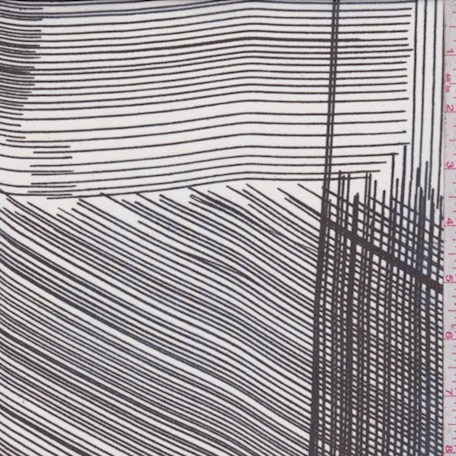 Black/White Sketch Patchwork Silk Chiffon