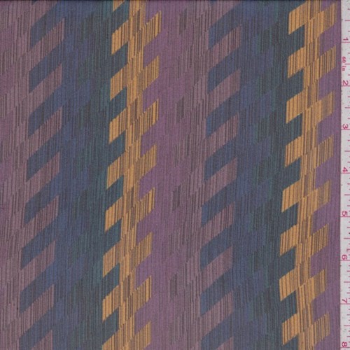 Plum/Marigold/Spruce Abstract Herringbone Silk Chiffon