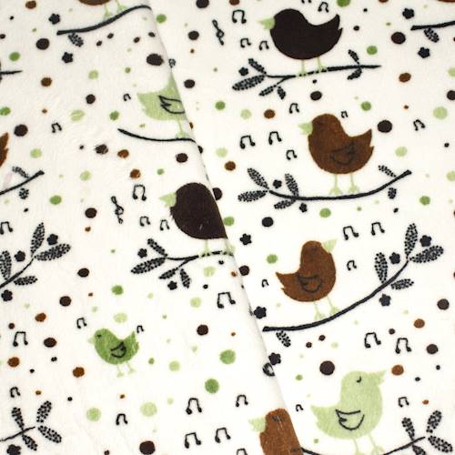 Brown/Green/Multi Singing Bird Printed Fleece Knit DFW11174