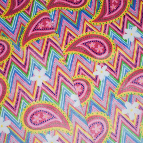 Pink/Yellow/Multi Paisley Chevron Printed Fleece Knit DFW11176