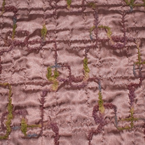 *3 YD PC -- Mauve Pink/Green/Multi Wool Blend Fleece Back Bonded Embroidered Quilt Woven