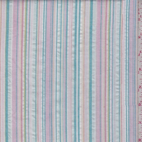 White/Pink/Teal Cotton Seersucker Stripe