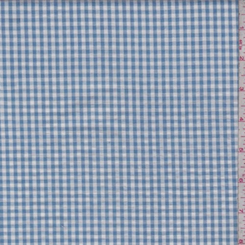 Dusty Blue/White Gingham Check Cotton Seersucker