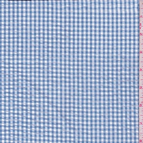 Slate Blue/White Gingham Check Cotton Seersucker