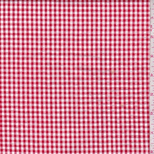 Cherry Red/White Gingham Check Cotton Seersucker