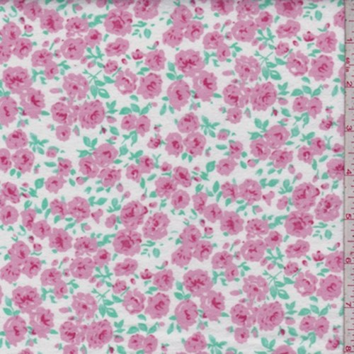 White/Pink Rose Bloom Cotton Flannel