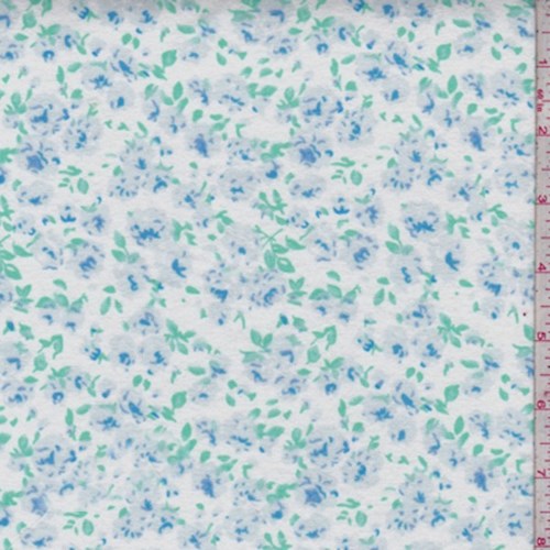 White/Blue Rose Bloom Cotton Flannel