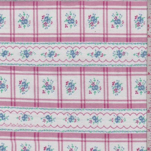 White/Rose Floral Check Cotton Flannel