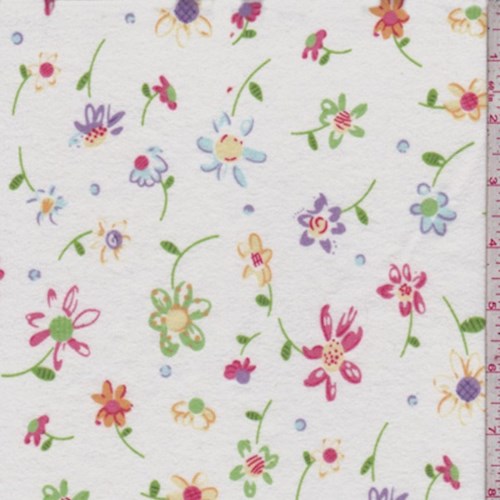 White Tossed Floral Cotton Flannel