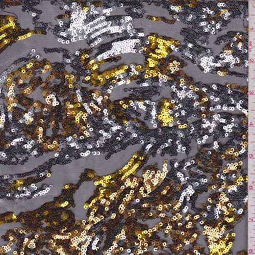 Black/Gold/Silver Wave Sequin Tulle