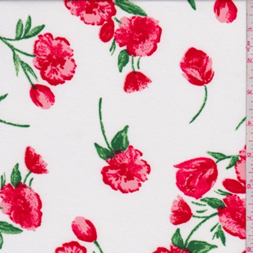 White/Red Tulip Print ITY Knit