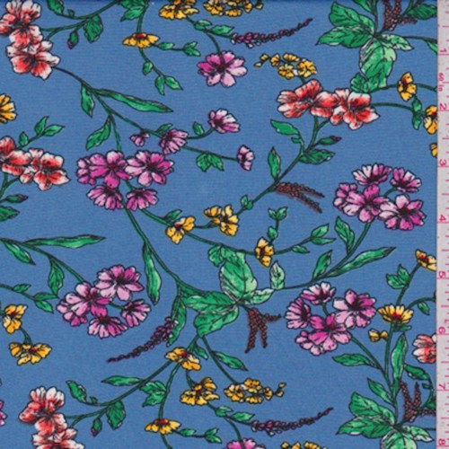 Cadet Blue Multi Floral Sprig ITY Knit