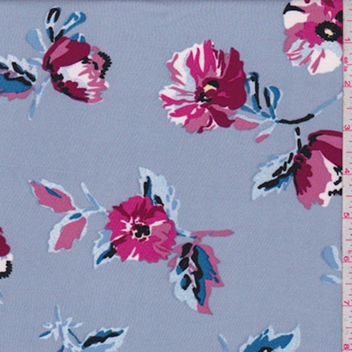 Grey Blue/Mulberry Modern Floral ITY Knit