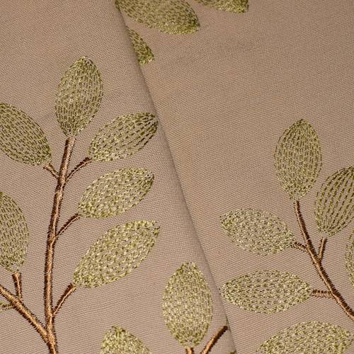 *4 YD PC -- Beige/Green/Brown Leaves Embroidered Woven Drapery Fabric DFWX3175-X
