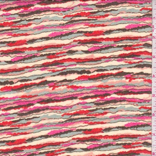 Beige/Hot Pink/Red Ragged Stripe Chiffon