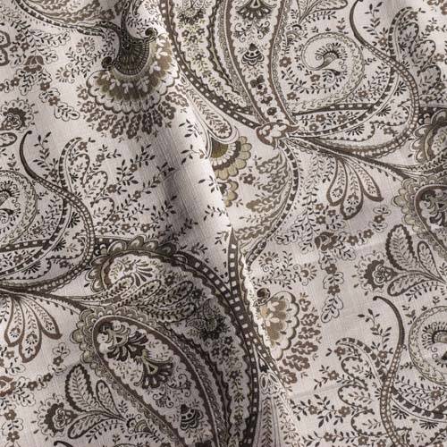 *5 3/8 YD PC -- Ivory/Taupe/Multi Paisley Printed Slub Linen Decorating Fabric DFWX3508-X