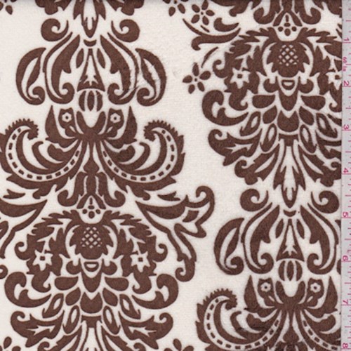 White/Brown Damask Print Minky