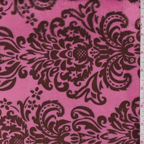 Hot Pink/Brown Damask Print Minky