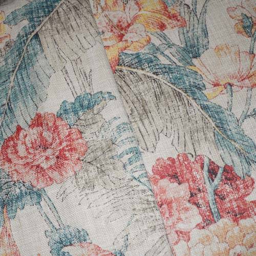 Beige/Red/Multi Floral Printed Basket Canvas Decor Fabric DFW58882