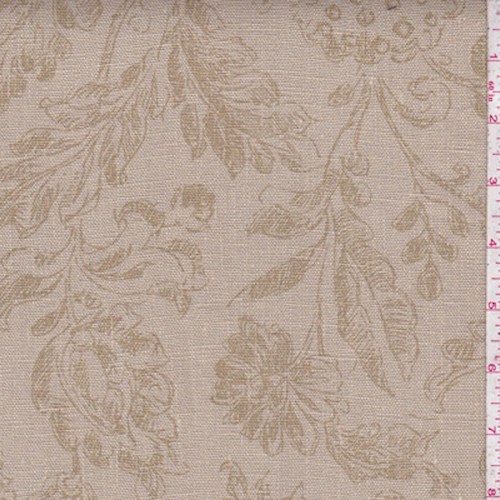 Taupe/Olive Floral Print Linen Canvas