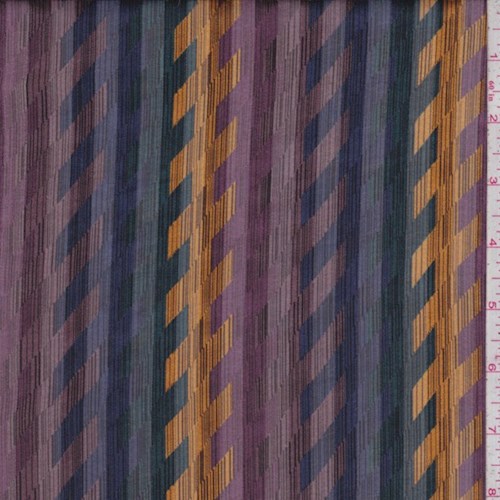 *1 3/4 YD PC--Plum/Marigold/Spruce Abstract Herringbone Satin Stripe Silk Chiffon