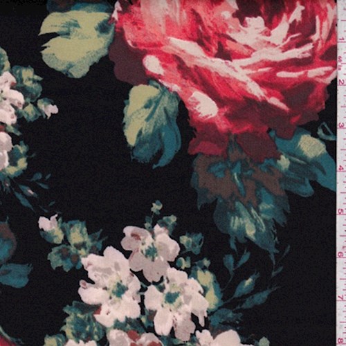 Black/Taupe/Coral Multi Floral Scuba Knit