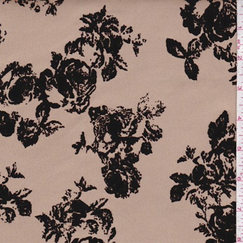 Golden Beige/Black Flocked Floral Scuba Knit
