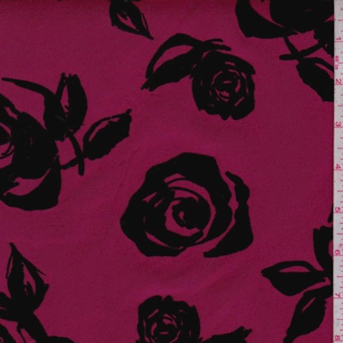 Mulberry/Black Flocked Floral Scuba Knit