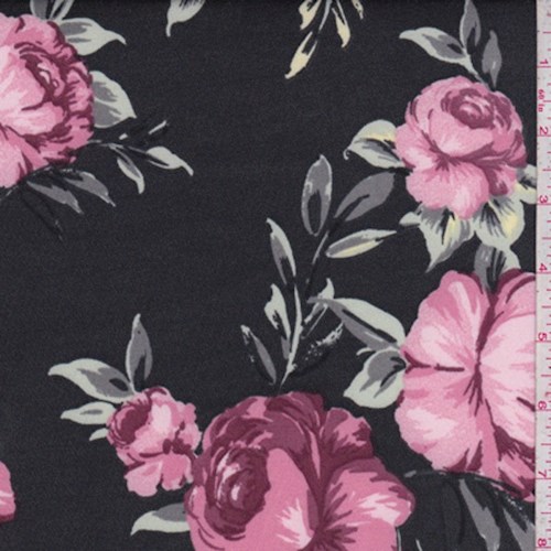 Dusty Black/Mauve Floral Scuba Knit
