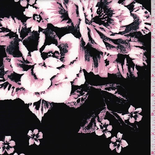 Black/Mauve Floral Bloom Scuba Knit