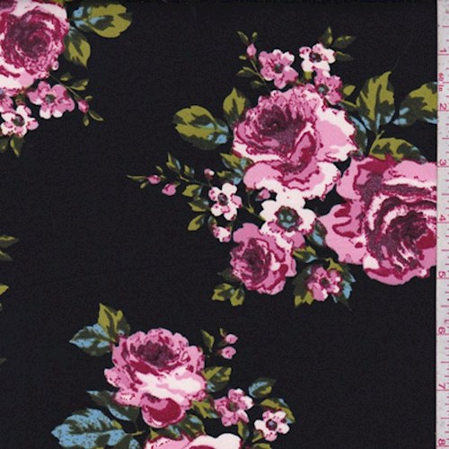 Black/Orchid Pink Floral Scuba Knit