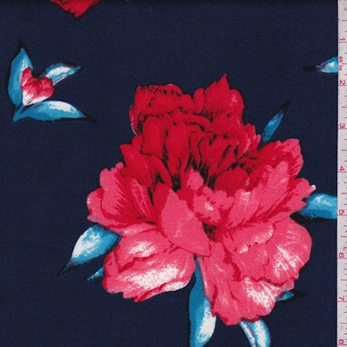 Navy/Crimson Peony Scuba Knit